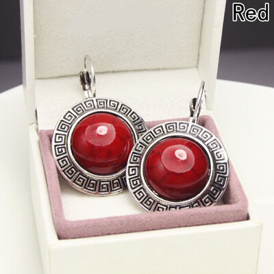 

Simple Special Round Individual Turquoise Earrings Vintage Stud Earrings Silver Stones Red with Tibetan Earrings Green Big