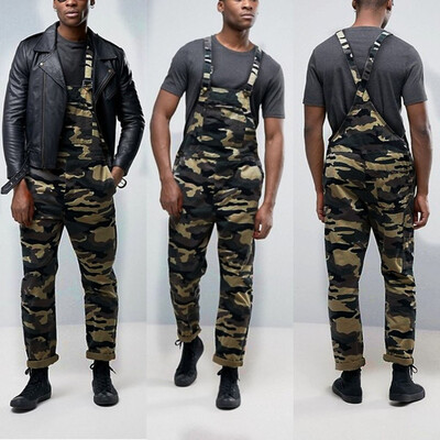 

Gobestart Mens Camouflage Jeans Overall Jumpsuit Streetwear Overall Suspender Pants
