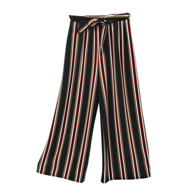 

Stripe casual pants women bottom Sash high waist wide leg pants Elastic summer beach trousers female spring