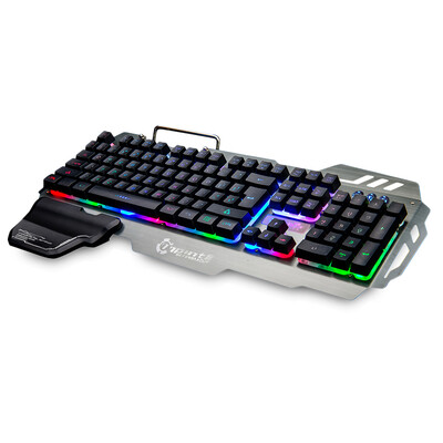 

7pin PK-900 Gaming Keyboard RGB Backlight Computer Keyboard with Mobile Phone Holder Wrist Rest Silver