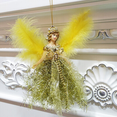

New Christmas Pendants Angel Dolls With Feather Wings Decorative Hanging Figurine Ornaments Holiday Gift Decorations