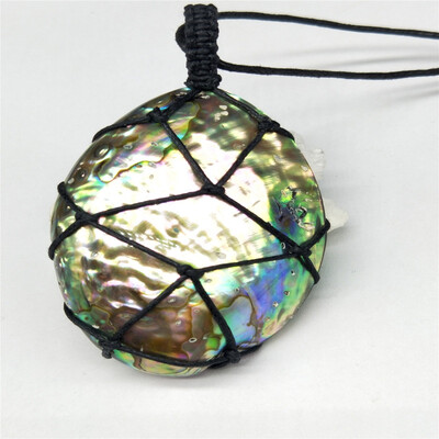 

Natural Abalone Shell Gemstone Wand Reiki Wrap Braid Necklace Pendant Healing DT Yoga Macrame For Men Women Lucky Blessing