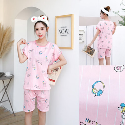 

Cartoon Print Women Pajama Sets Female Home 2 Pieces Set Crop Top Shorts Loose Elastic Waist Shorts Lounge pijama mujer