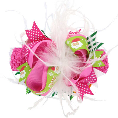 

Girls Christmas Flower Headband Feather Bowknot Hairpin Children Christmas Hair Bows Clips Hair Accessories