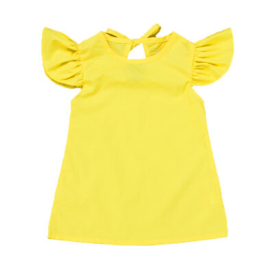

Summer Casual Baby Girls Solid Dress Cotton Kids Toddler Flying Sleeve Sundress Princess Dress 9-24M
