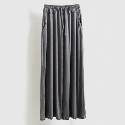 

Fashion Women Autumn Modal Wide Leg Pants Solid Color Straight Elastic High Waist Drawstring Pocket Loose Trousers
