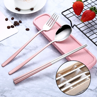 

304 Stainless Steel Tableware Set Portable Simple Cutlery Set For Student Chopsticks Spoon Fork