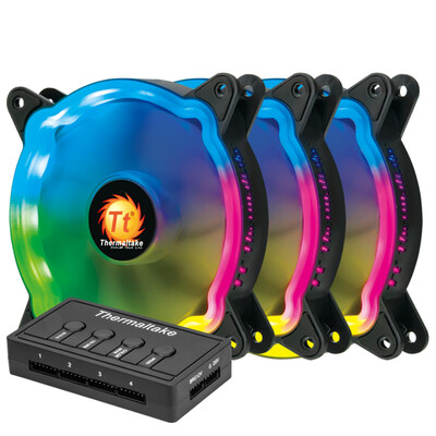 

Tt Thermaltake exquisite fan 12 LED RGB chassis fan radiator 12cm fan 3 control box 1 motherboard linkage shock absorption 15 LED lights