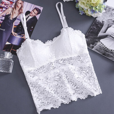 

Women camisole lace Tube Top Gather Tanks Hollow Out Lace Nightclub Cami Bralette Crochet Solid Crop Tank Flower Camisoles