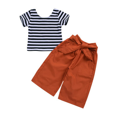 

Hot Selling Kids Clothes Set Girl Short Sleeve Striped Tank TopLose Pant Fashionable Baby Girl Clothes Set Summer