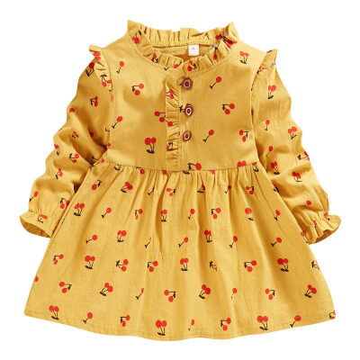 

Girls Dress Spring Autumn Girls Clothing Children\s Princess Cherry Print Dress Baby Girls Dress 2019 New Fashion