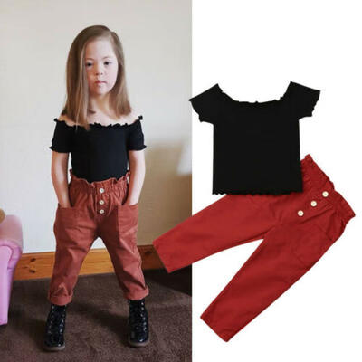 

Toddler Kids Baby Girls Clothes Off Shoulder T-shirt Top Pants Outfits Tracksuit