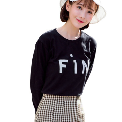 

Letter T shirt Women Autumn Long-Sleeved Solid Harajuku Cotton Blend Tshirt Spring Autumn Befree Riverdale