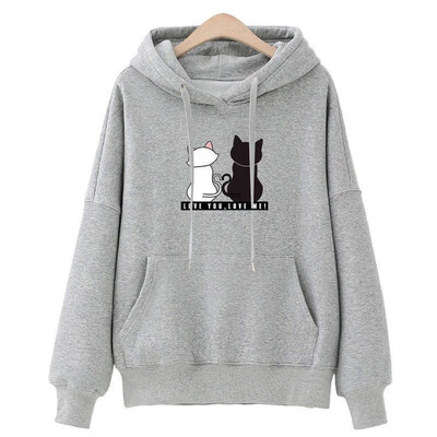 

New design hooded jacket women cat print autumn long-sleeved pullover womens fashion coat