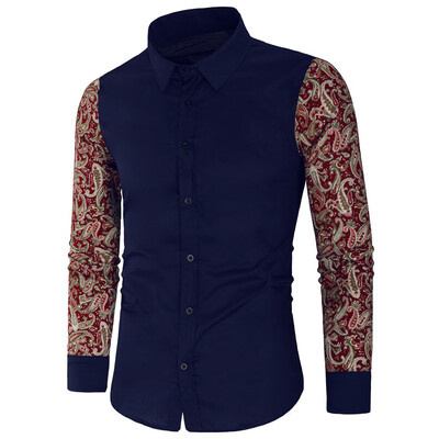 

Toponeto Fashion Mens Needle show Autumn Long Sleeve Casual Fit Buttons Round Top Blouse