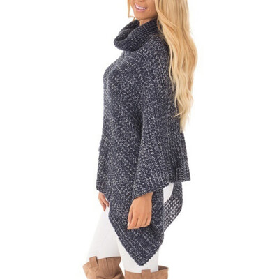 

Womens Cape Cloak Concise Solid Color Female Sweater Turtleneck Bat Sleeves Cloaks Knit Tops Shirt Warm Autumn Winter Coat