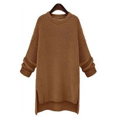 

Women 2019 Winter Long Thick Sweaters Irregular O-Neck Long Sleeve Solid Knitted Tops Female Pullovers Split Sweaters
