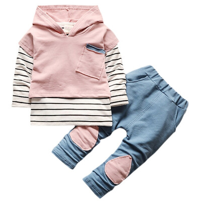 

hooded set baby boys clothing set children hoodies pants striped winter warm clothes boys girls sets 2017 autumn new arrival