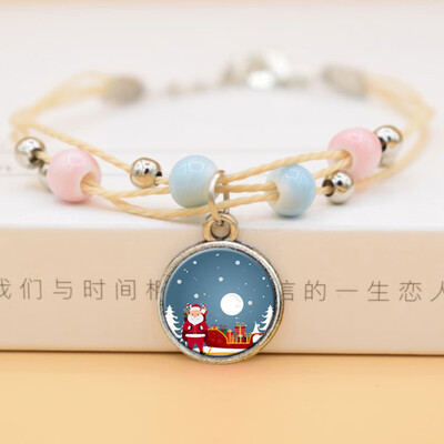 

Fashion Time Gem Christmas Tree Elk Snowman Pendent Bracelet For Childrens
