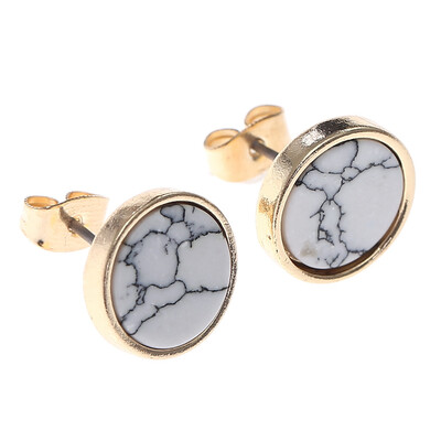 

Practical Round Turquoise Earrings Korean Style Simple Geometric Earrings Retro Women Natural Stone Stud Earring Accessories Gift