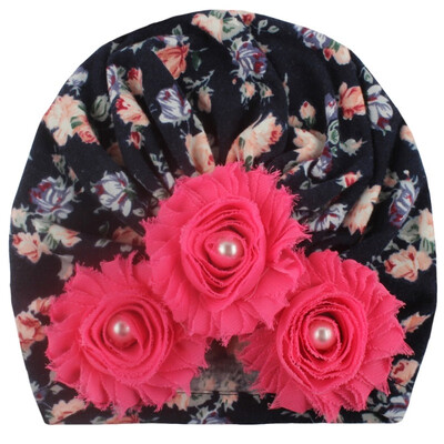 

Autumn Winter Soft Cute Newborn Baby Flower Pearl Design Girls Caps Infant Hat Turban Elastic Caps