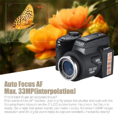 

Polo Sharpshots Auto Focus AF 33MP 1080P 30fps FHD 8X Zoomable Digital Camera w Standard 05X Wide Angle 24X Telephoto Long