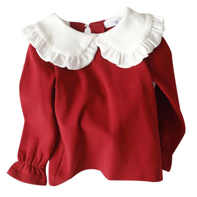 

Autumn Children Flare Sleeve Casual Tops Baby Girl Long Sleeve Doll Collar T-Shirts Kids Solid Color Soft Comfy Tops Tees