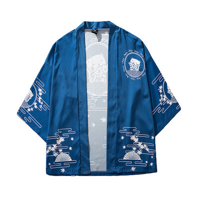 

Toponeto Fashion Mens Cardigan National Print Loose Jacket Yukata Coat Baggy Tops Summer