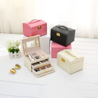 

3 Layer PU Leather Jewelry Storage Box Cabinet for Lady Jewelry Necklace Earring Storage Large Display Box Jewelry Organizer