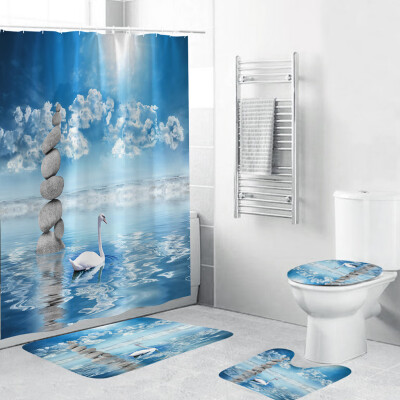 

Gobestart 4PCS Non Slip Toilet Polyester Cover Mat Set Bathroom Shower Curtain