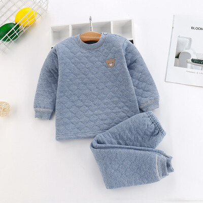 

Baby Boy Clothes Toddler Girl 1-6T Children Cartoon Bear Pattern Quilted Thick Warm Casual Three-layer Thermal Underwear Set