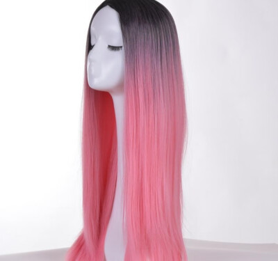 

long hair stright hair gradient colour hair fashion wig