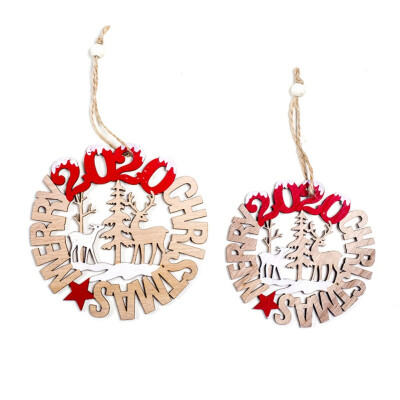 

2PCS 2020 Merry Christmas Wooden Hollow Hanging Decoration Household Letters Hanging Decoration