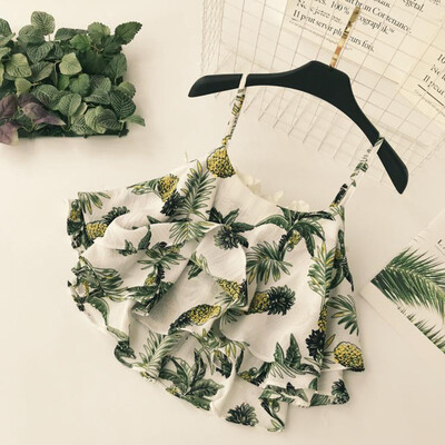 

Women Chiffon Shirt Sexy V Neck Pineapple Print Casual Sleeveless Blouse Women Summer Tops Fashion blusas mujer de moda 2019