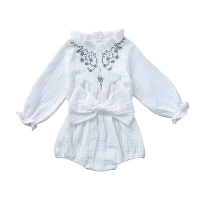 

Autumn Winter Baby Girls Long Sleeve Rompers Bow Embroidered Solid Color Cute One-Pieces Jumpsuit Triangle Rompers For Baby