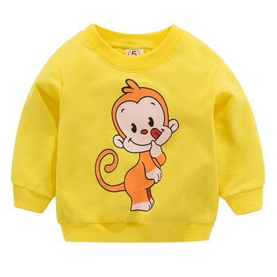 

Spring Autumn Sweatshirts Kids Shirts Toddler Boys Girls Long Sleeve Cartoon Monkey Yellow Tops Children Clothes 0-3T