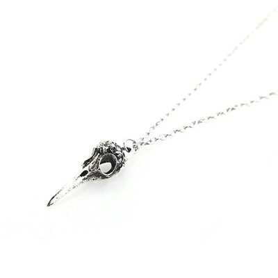 

Antique Silver Bird Head Skull Skeleton Halloween Necklace Pendant Charms