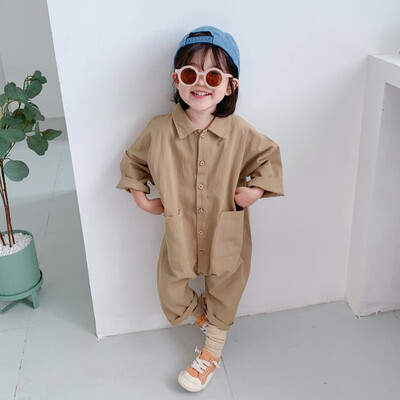 

Baby Clothes 1-7T Children Autumn Winter Button Lapel Long Sleeves Solid Color Girls Boys Denim Jumpsuit Climb Soft Romper