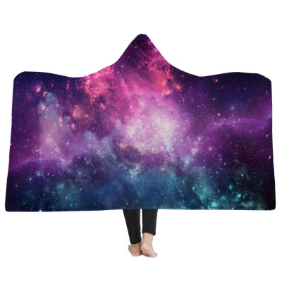 

Starry Sky Art Hooded Blanket for Adults Sherpa Fleece Psychedelic Cat 3d Print Microfiber Wearable Blanket on Bed Sofa