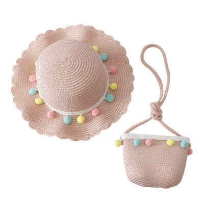 

Newborn Photography Props Straw kids Baby Hat Floral Baby Beach Cap Summer Baby Girl Hat Sun Visor Caps With Bag