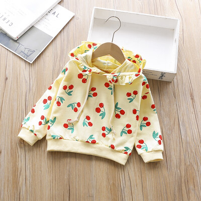 

2019 New Autumn Baby Girls Clothes Cherry Printed Cotton Hooded Sweatshirt Children Kids Casual Sportswear Cute Infant Clothing