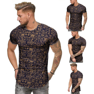 

Toponeto Fashion Mens Summer Slim Casual African Print O-Neck Fit Short Sleeve Top Blouse