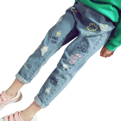 

Boys & Girls Hole Jeans Spring Summer Fall Style 2018 Trend Denim Trousers Kids Children Distrressed Hole Pants