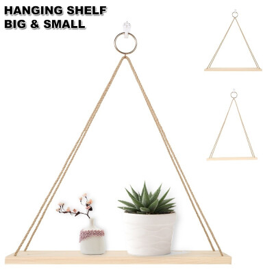 

L Solid Wood Rope Wall Shelf Vintage Floating Storage Rack Home Decoration