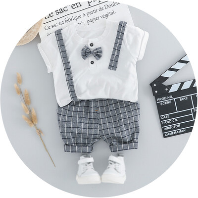 

Newborn Baby Boy Clothes 2019 Kids Boys Casual Bow Tie T-Shirt TopsPlaid Shorts Overalls Toddler Outfits Sports Outwear