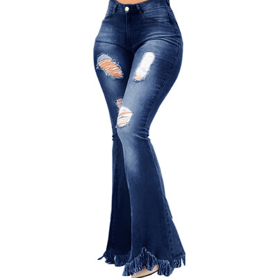 

Women Fashion Ripped Wide Leg Pants Denim Long Pants Flare Jeans Bell Bottoms Trousers