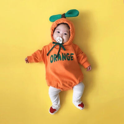 

Spring Autumn Newborn Rompers Baby Boys Girls Cute Fruit Shaped Jumpsuit Long Sleeve Hooded Plus Velvet Letter Print Jumpsuit