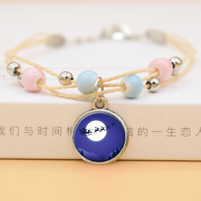 

Fashion Time Gem Christmas Tree Elk Snowman Pendent Bracelet For Childrens