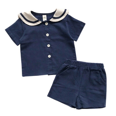 

2Pcs Baby Boys Girls Set Summer Casual Navy Style Short Sleeve T-shirt Tops Pants Costume Set