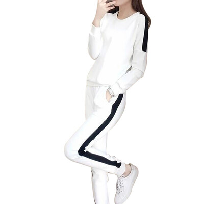 

Cosy Women Long Sleeve Sweatshirt Ankle-Length Pants two piece set Female clothes Fashion Striped tracksuit for women
